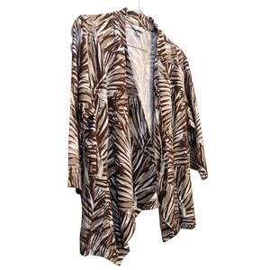 NEW Christopher&Banks Linen Blend Open Jacket XL Loose Flowy Tan Neutrals Plants